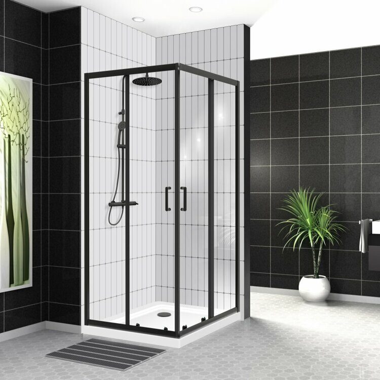 Душевой уголок BELBAGNO UNO-195-A-2 1000 х 1000 х 1950 мм., прозрачное стекло, профиль чёрный  UNO-195-A-2-100-C-NERO