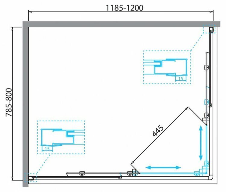 Душевой уголок BelBagno DUE 1200 х 800 х 1900 мм., прозрачное стекло, профиль хром  DUE-AH-2-120/80-C-Cr