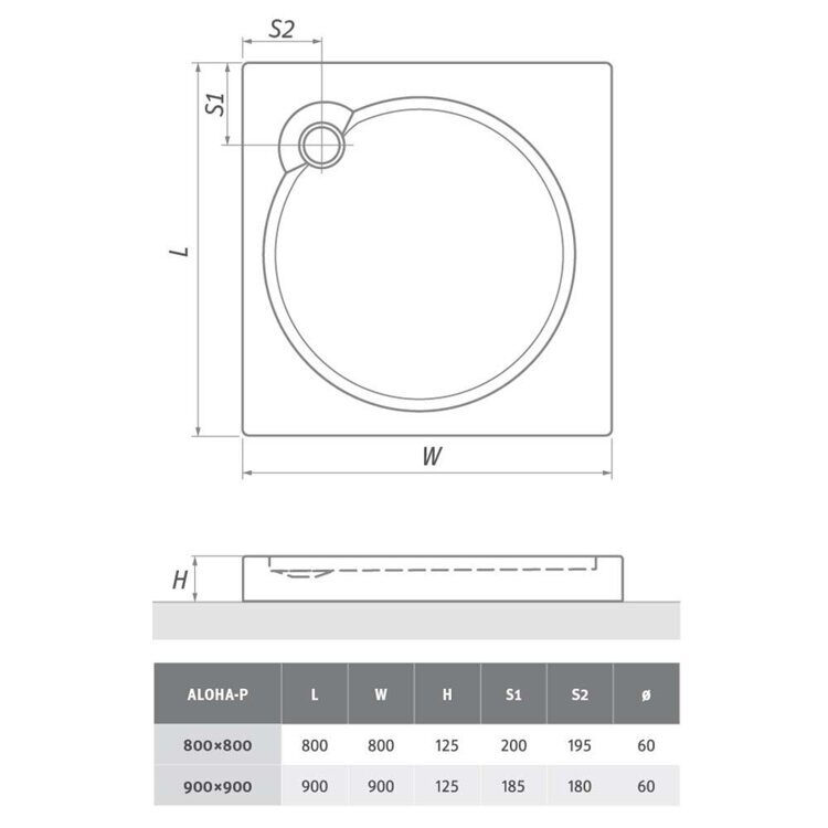 Душевой поддон из композитного материала Roltechnik ALOHA-P 900x900x125, белый 8000149