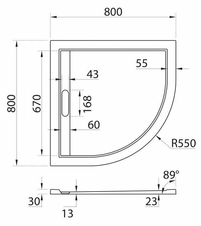 Поддон из литьевого мрамора Cezares Tray-AS-R 80 х 80 см., 1/4 круга, белый  TRAY-AS-R-80-30-W