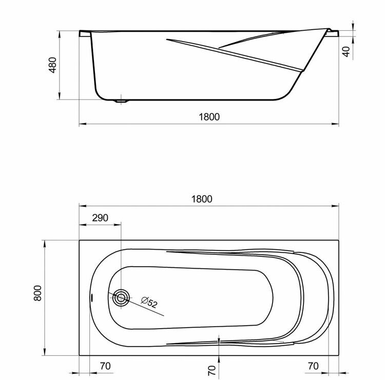 Ванна прямоугольная акриловая Santek Касабланка XL 180 x 80  1WH302482 (без фронтального экрана)