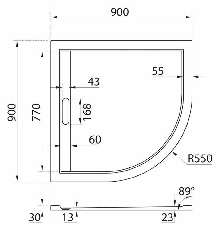 Поддон из литьевого мрамора Cezares Tray-AS-R 90 х 90 см., 1/4 круга, чёрный  TRAY-AS-R-90-30-NERO