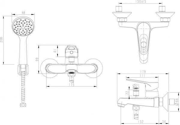 Смеситель для ванны c коротким изливом с аксессуарами Eco-D Bravat F693158C-B