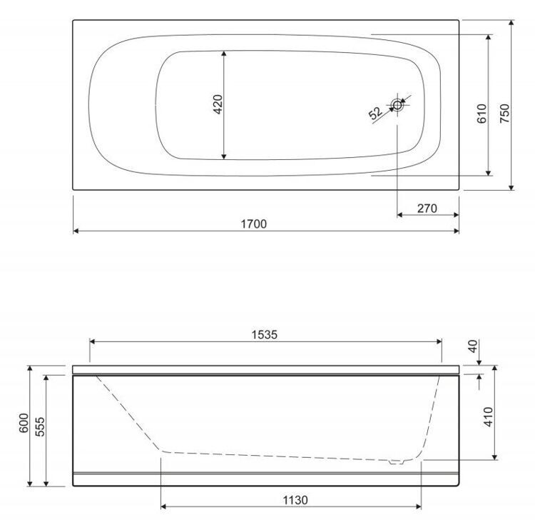 Ванна прямоугольная акриловая  Eco 1700x750x420 ECO-170-75-41 Cezares