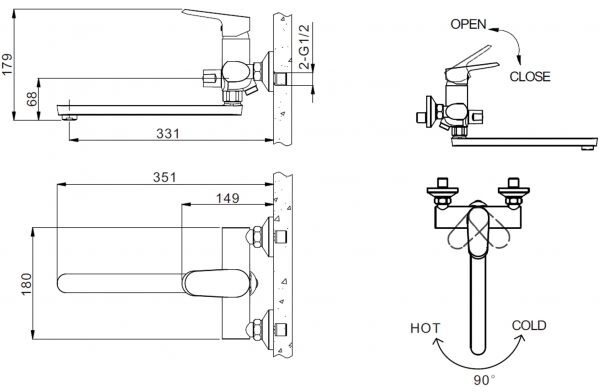 Смеситель для ванны c длинным изливом Pure Bravat F6105161C-01A