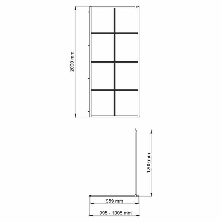 Душевая перегородка WasserKRAFT Glan 1000x2000 мм., профиль чёрный, стекло прозрачное  66W44