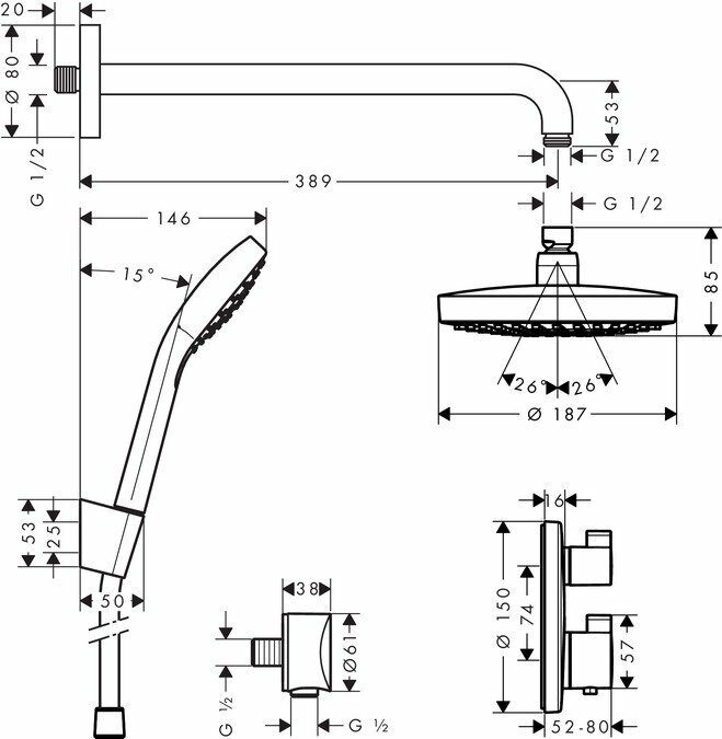 Душевой комплект Hansgrohe Croma Select S 27295000