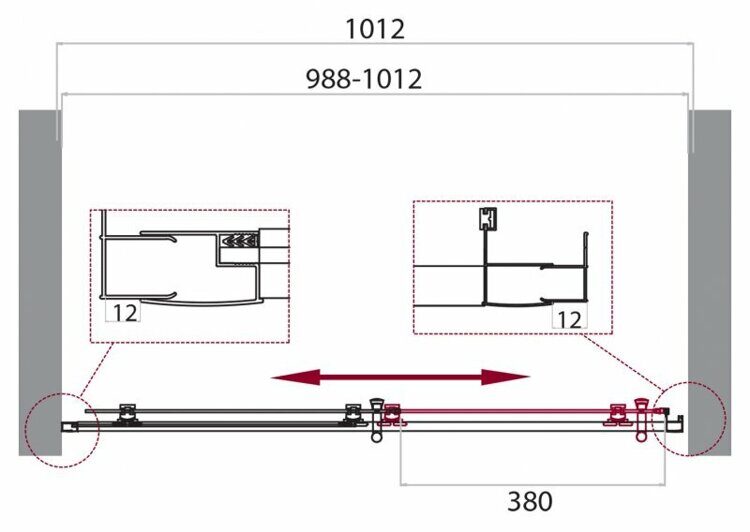 Дверь в нишу BELBAGNO UNO-195-BF-1 1000x1950 матовый/хром UNO-195-BF-1-100-P-Cr